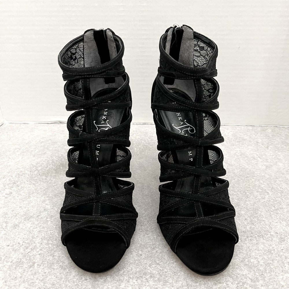 Ivanka Trump Black Lace Cutout Stiletto Sandals - Picture 2 of 12